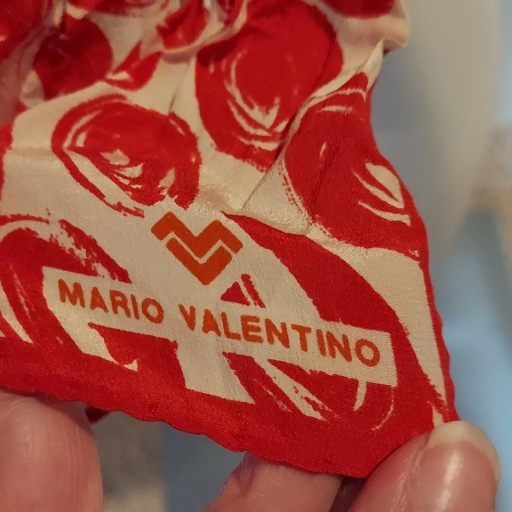 Vintage Mario Valentino Silk Oblong Scarf Red Cream Abstract Pattern